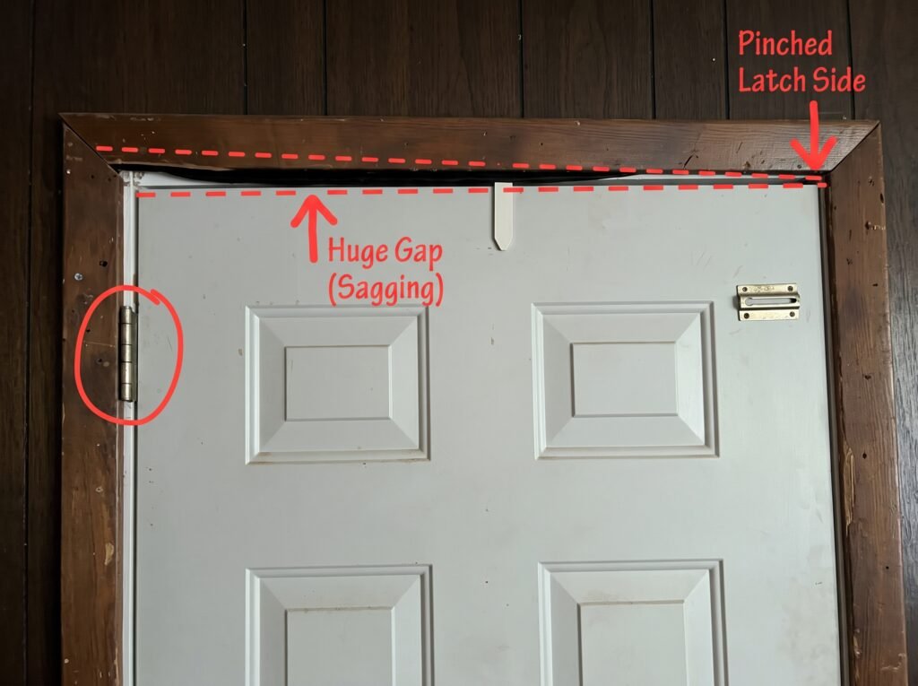 How to fix interior doors by diagnosing an uneven top gap reveal caused by hinge sag
